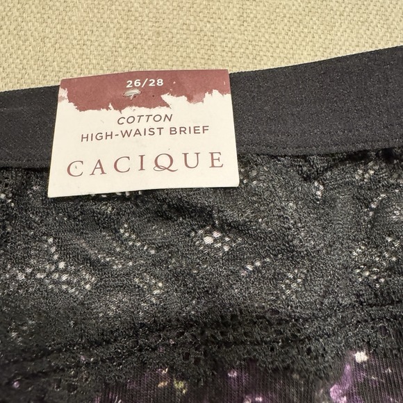 NWT Cacique‎ Black Purple Floral High-Waist Brief Panty Plus Size 26/28 - Picture 4 of 4
